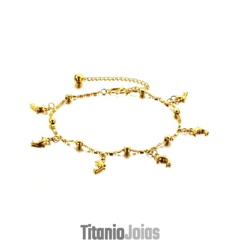 Tornozeleira Feminina Em Formato De Golfinho, Banhada A Ouro 18K, De Qualidade Estável Tornozeleira Feminina Em Formato De Golfinho, Banhada A Ouro 18K, De Qualidade Estável