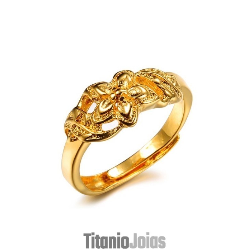 Anel Feminino Banhado A Ouro 18K Com Padrão Floral De Alta Qualidade Anel Feminino Banhado A Ouro 18K Com Padrão Floral De Alta Qualidade