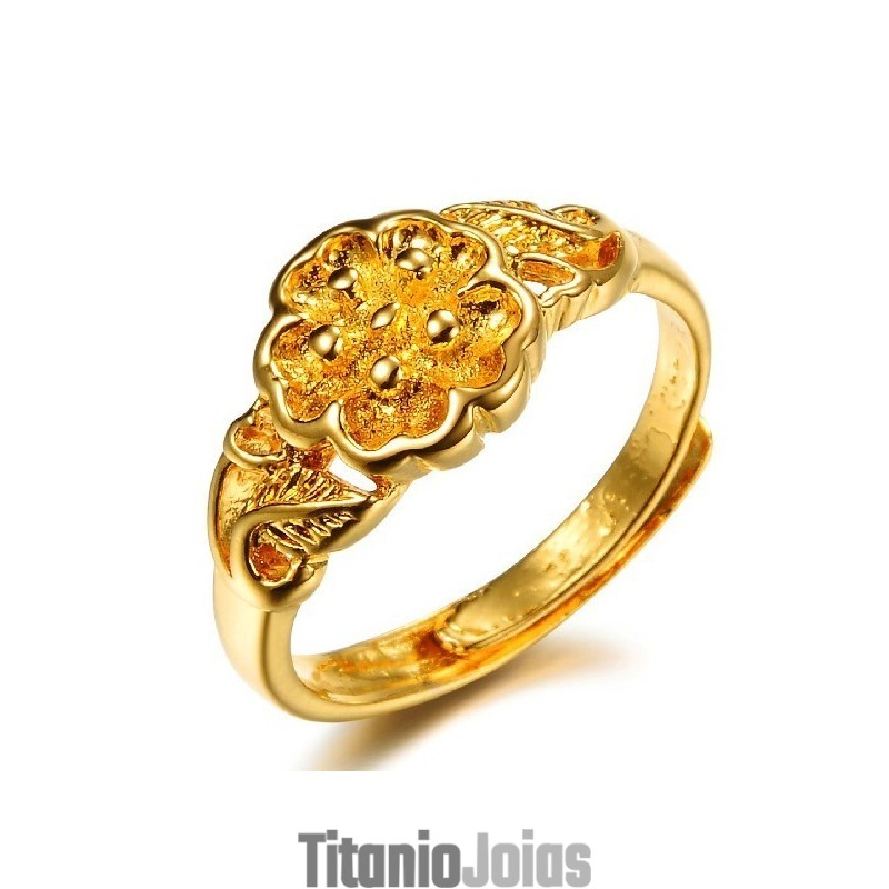 Anel Feminino Banhado A Ouro 18K Com Padrão Floral De Alta Qualidade Anel Feminino Banhado A Ouro 18K Com Padrão Floral De Alta Qualidade