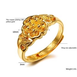 Anel Feminino Banhado A Ouro 18K Com Padrão Floral De Alta Qualidade