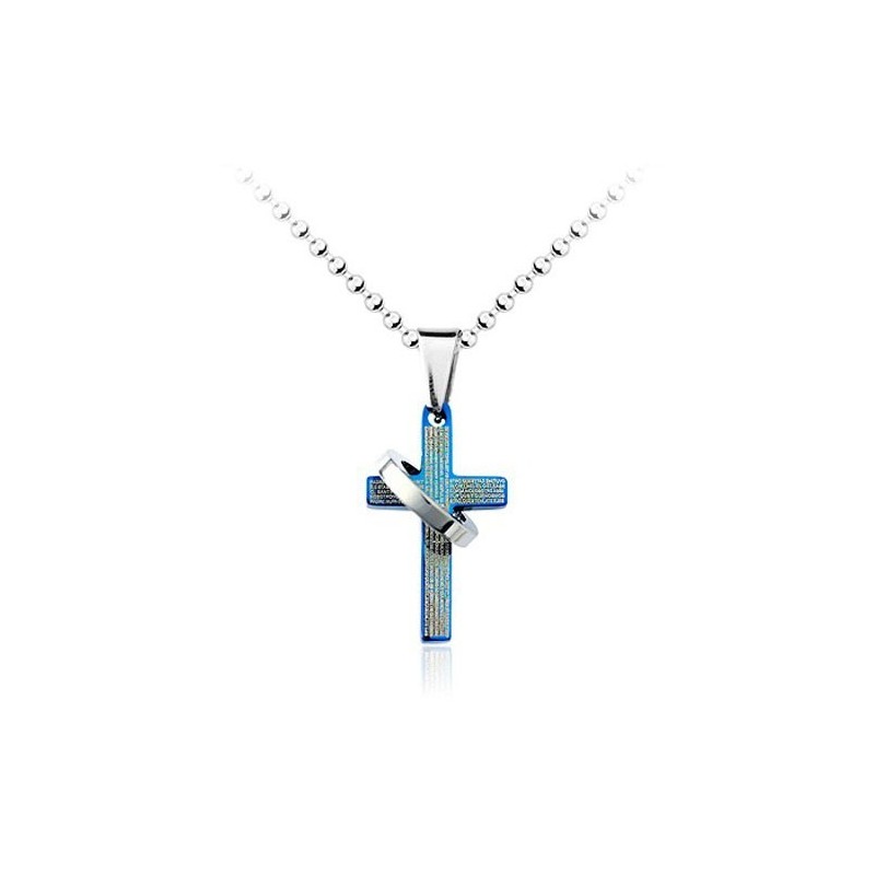 Pingente De Titânio Com Cruz Azul Masculino Popular - Corrente Grátis Pingente De Titânio Com Cruz Azul Masculino Popular - Corrente Grátis