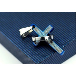Pingente De Titânio Com Cruz Azul Masculino Popular - Corrente Grátis