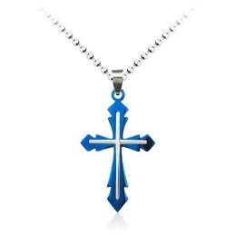 Pingente De Cruz De Titânio Azul Masculino Da Moda - Corrente Grátis