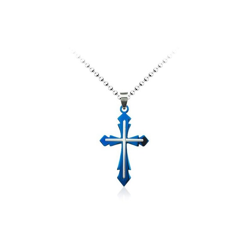 Pingente De Cruz De Titânio Azul Masculino Da Moda - Corrente Grátis Pingente De Cruz De Titânio Azul Masculino Da Moda - Corrente Grátis