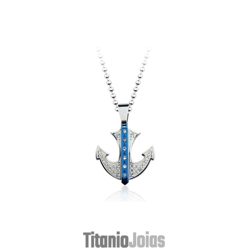 Pingente De Titânio Em Formato De Âncora Azul Popular - Corrente Grátis Pingente De Titânio Em Formato De Âncora Azul Popular - Corrente Grátis
