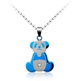 Pingente De Titânio Panda Azul Fofo Masculino - Corrente Grátis