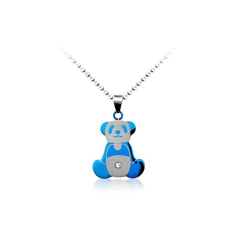Pingente De Titânio Panda Azul Fofo Masculino - Corrente Grátis Pingente De Titânio Panda Azul Fofo Masculino - Corrente Grátis