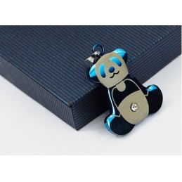 Pingente De Titânio Panda Azul Fofo Masculino - Corrente Grátis