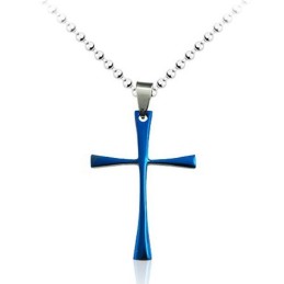 Pingente Cruz Simples De Titânio Azul Masculino - Corrente Grátis