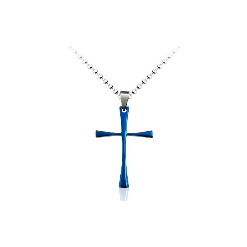 Pingente Cruz Simples De Titânio Azul Masculino - Corrente Grátis Pingente Cruz Simples De Titânio Azul Masculino - Corrente Grátis