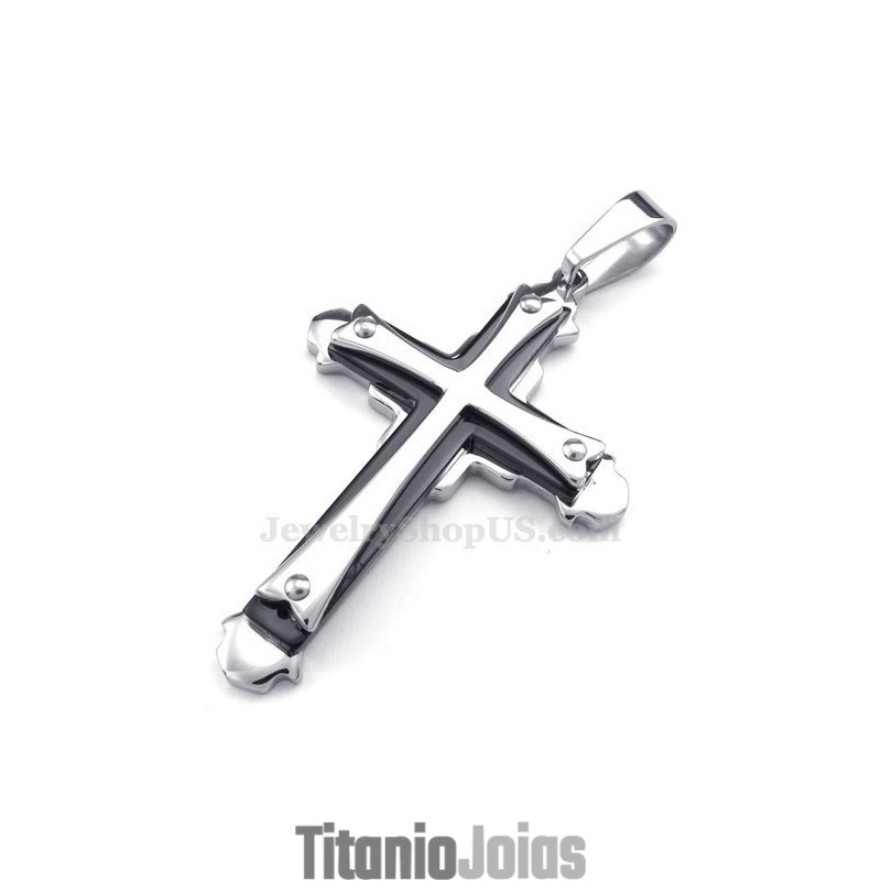 Colar Com Pingente De Cruz De Titânio De Três Camadas (Corrente Grátis) Colar Com Pingente De Cruz De Titânio De Três Camadas (Corrente Grátis)