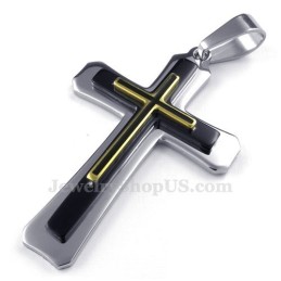 Colar Com Pingente De Cruz De Titânio De Três Camadas (Corrente Grátis)