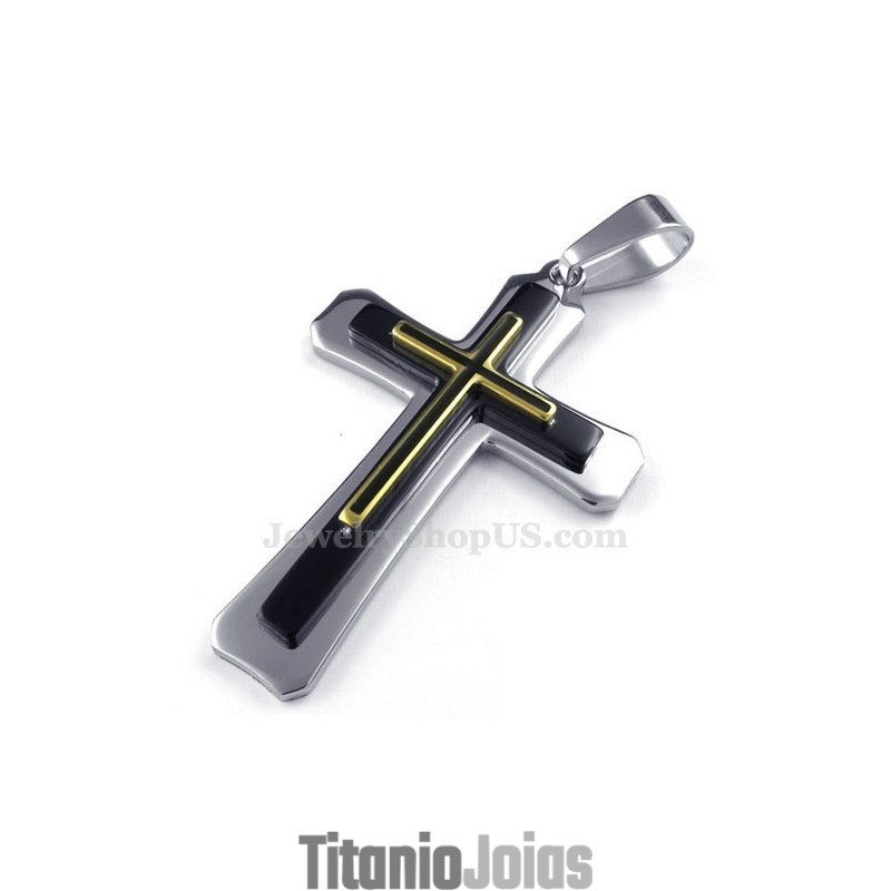 Colar Com Pingente De Cruz De Titânio De Três Camadas (Corrente Grátis)