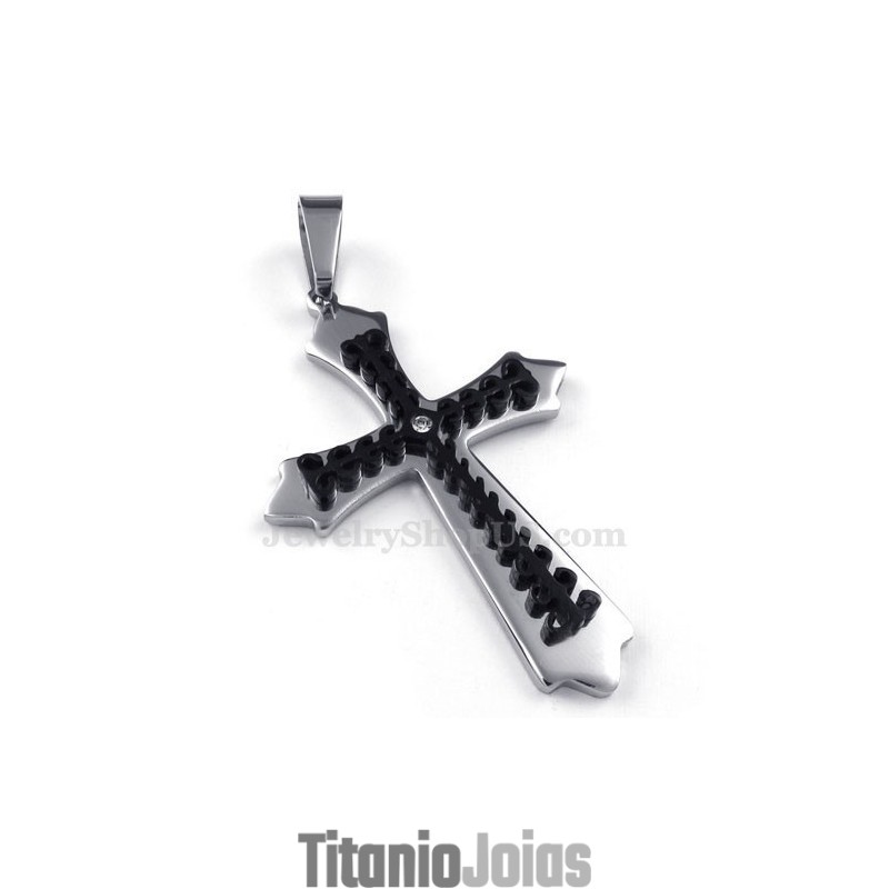 Colar Com Pingente De Cruz De Titânio Preto (Corrente Grátis)