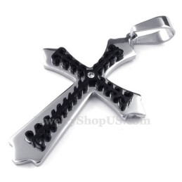 Colar Com Pingente De Cruz De Titânio Preto (Corrente Grátis)
