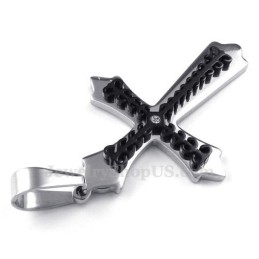 Colar Com Pingente De Cruz De Titânio Preto (Corrente Grátis)