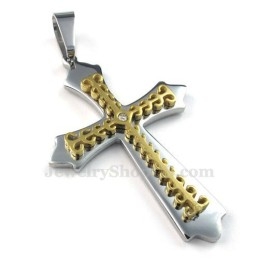 Colar Com Pingente De Cruz De Titânio Dourado (Corrente Grátis)
