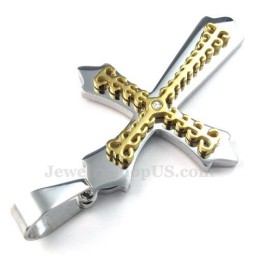 Colar Com Pingente De Cruz De Titânio Dourado (Corrente Grátis)