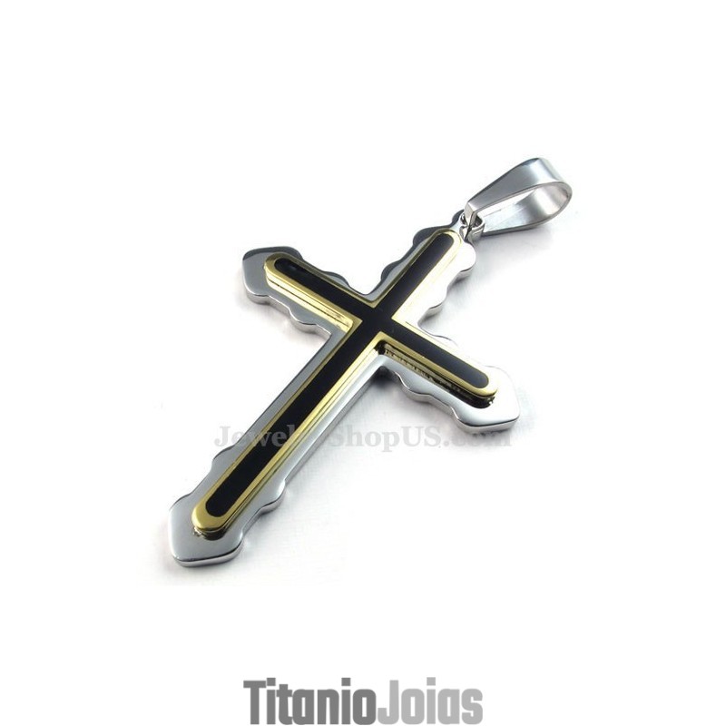 Colar Com Dois Pingentes De Cruz De Titânio (Corrente Grátis) Colar Com Dois Pingentes De Cruz De Titânio (Corrente Grátis)