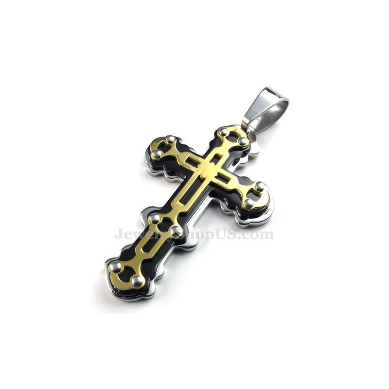 Colar Com Pingente De Cruz Preta E Dourada Em Titânio (Corrente Grátis) Colar Com Pingente De Cruz Preta E Dourada Em Titânio (Corrente Grátis)
