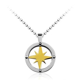 Pingente De Titânio Masculino Golden Star Circle - Corrente Grátis