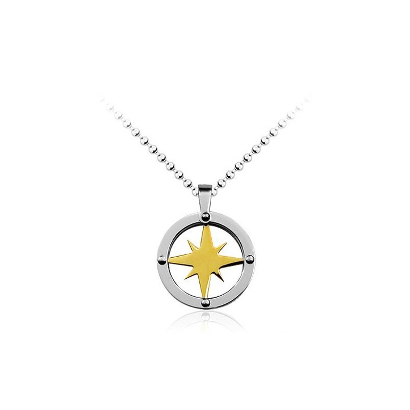 Pingente De Titânio Masculino Golden Star Circle - Corrente Grátis Pingente De Titânio Masculino Golden Star Circle - Corrente Grátis