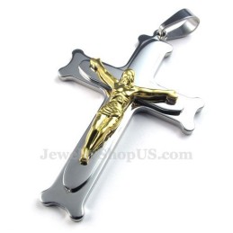 Colar Com Pingente De Cruz De Prata E Titânio Jesus (Corrente Grátis)