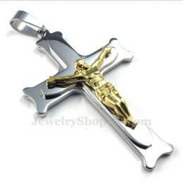 Colar Com Pingente De Cruz De Prata E Titânio Jesus (Corrente Grátis)