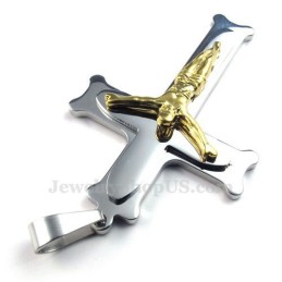 Colar Com Pingente De Cruz De Prata E Titânio Jesus (Corrente Grátis)
