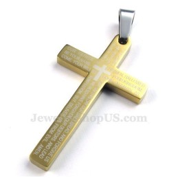 Colar Com Pingente De Cruz Em Titânio E Ouro (Corrente Grátis)