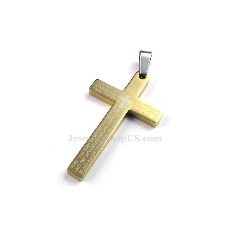 Colar Com Pingente De Cruz Em Titânio E Ouro (Corrente Grátis)