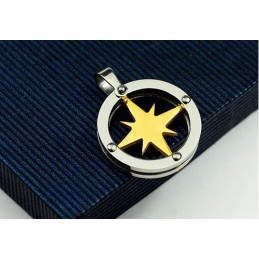 Pingente De Titânio Masculino Golden Star Circle - Corrente Grátis