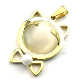 Colar Com Pingente De Olho De Gato Em Titânio Dourado (Corrente Grátis)