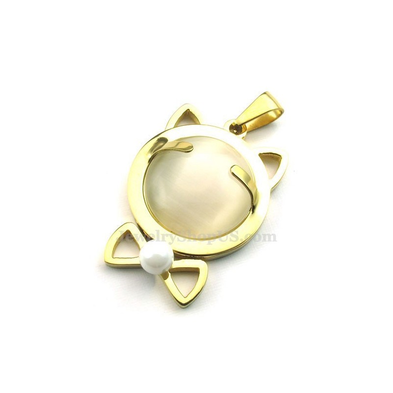 Colar Com Pingente De Olho De Gato Em Titânio Dourado (Corrente Grátis)