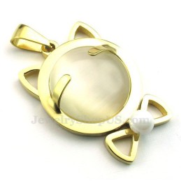 Colar Com Pingente De Olho De Gato Em Titânio Dourado (Corrente Grátis)