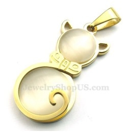 Colar Com Pingente De Olho De Gato Dourado Em Titânio (Corrente Grátis)