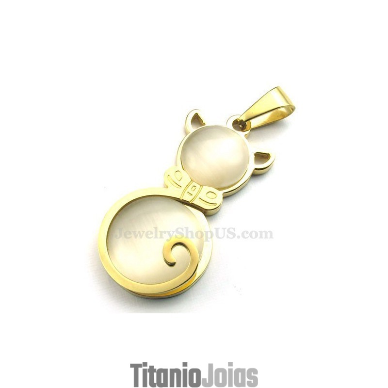 Colar Com Pingente De Olho De Gato Dourado Em Titânio (Corrente Grátis) Colar Com Pingente De Olho De Gato Dourado Em Titânio (Corrente Grátis)