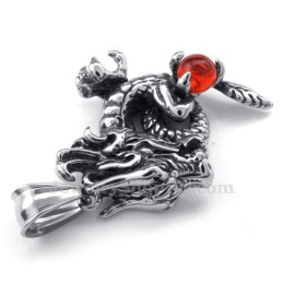 Colar Com Pingente De Dragão Em Titânio E Zircônia Vermelha (Corrente Grátis)