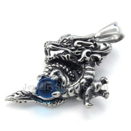 Colar Com Pingente De Dragão Em Titânio E Zircônia Azul Requintado (Corrente Grátis)