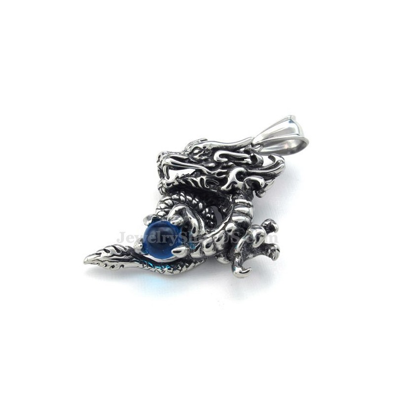Colar Com Pingente De Dragão Em Titânio E Zircônia Azul Requintado (Corrente Grátis) Colar Com Pingente De Dragão Em Titânio E Zircônia Azul Requintado (Corrente Grátis)