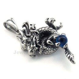 Colar Com Pingente De Dragão Em Titânio E Zircônia Azul Requintado (Corrente Grátis)