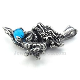 Colar Com Pingente De Dragão Em Titânio E Zircônia Azul Requintado (Corrente Grátis)
