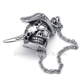 Colar Com Pingente De Caveira Em Titânio Com Espada Elegante Masculina (Corrente Grátis)