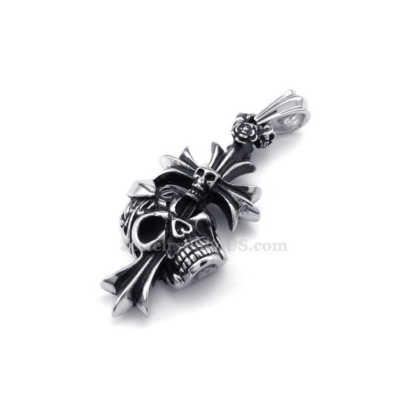 Colar Com Pingente De Cruz De Caveira De Titânio (Corrente Grátis) Colar Com Pingente De Cruz De Caveira De Titânio (Corrente Grátis)