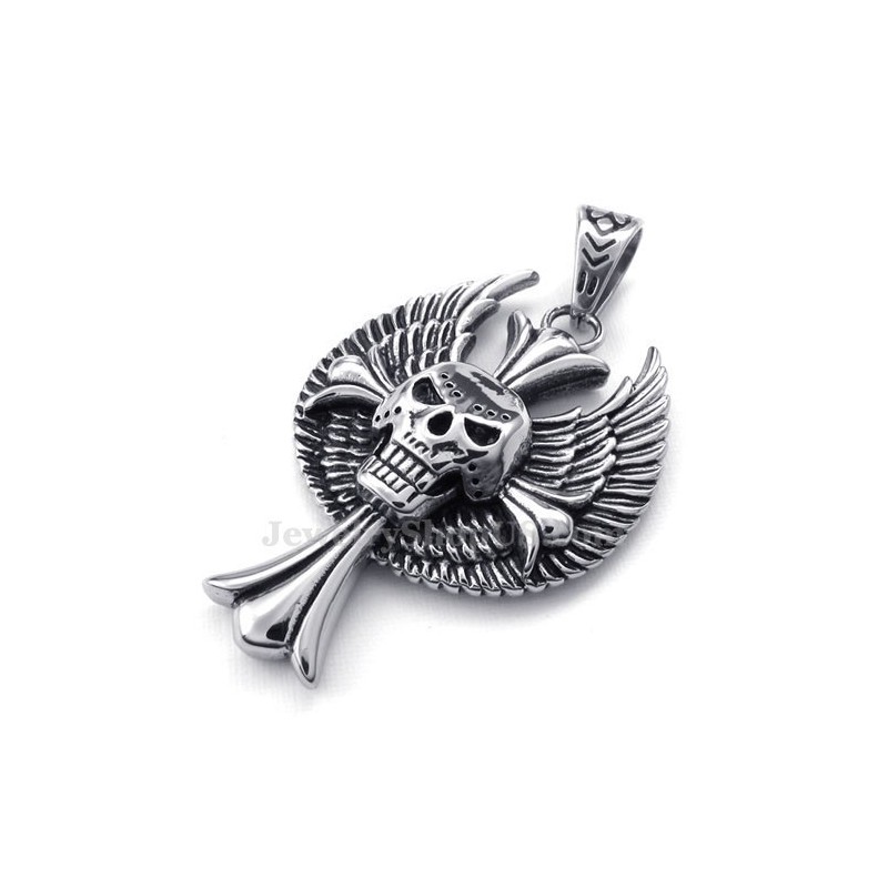 Colar Com Pingente De Cruz De Caveira Com Asas De Titânio (Corrente Grátis) Colar Com Pingente De Cruz De Caveira Com Asas De Titânio (Corrente Grátis)