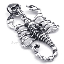Colar Masculino Com Pingente De Caveira E Escorpião Em Titânio (Corrente Grátis)