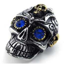 Colar Com Pingente De Caveira De Titânio Com Olhos Azuis (Corrente Grátis)