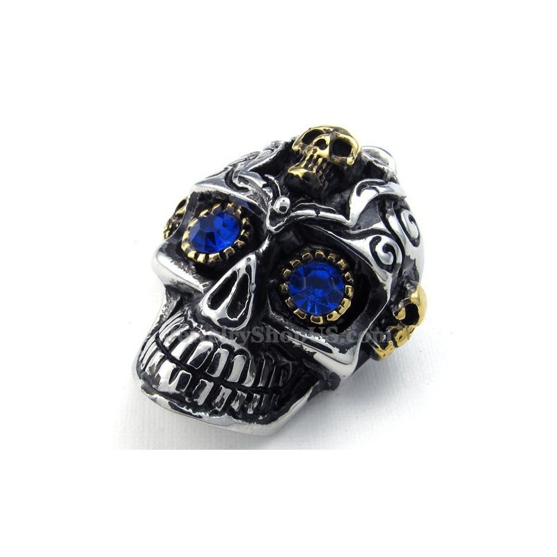 Colar Com Pingente De Caveira De Titânio Com Olhos Azuis (Corrente Grátis) Colar Com Pingente De Caveira De Titânio Com Olhos Azuis (Corrente Grátis)