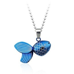 Pingente De Titânio Com Peixinho Dourado Azul - Corrente Grátis