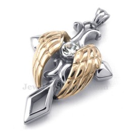 Colar Com Pingente De Cruz De Titânio Com Asas De Anjo Em Ouro Rosa (Corrente Grátis)